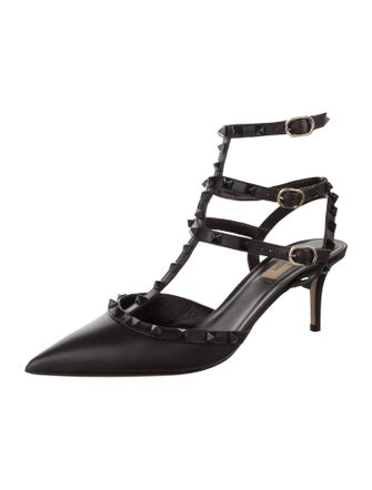 Valentino Rockstud Accents Leather T-Strap Pumps