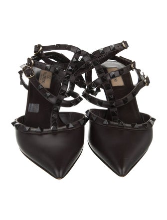 Valentino Rockstud Accents Leather T-Strap Pumps