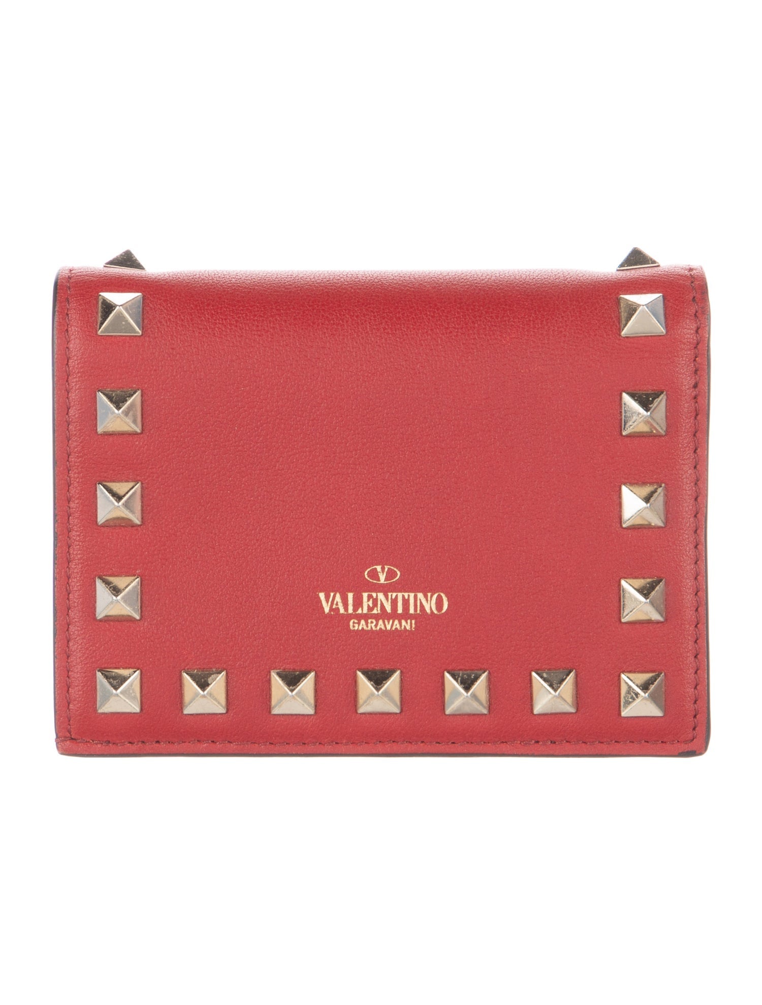 Valentino Rockstud Accents Leather Compact Wallet