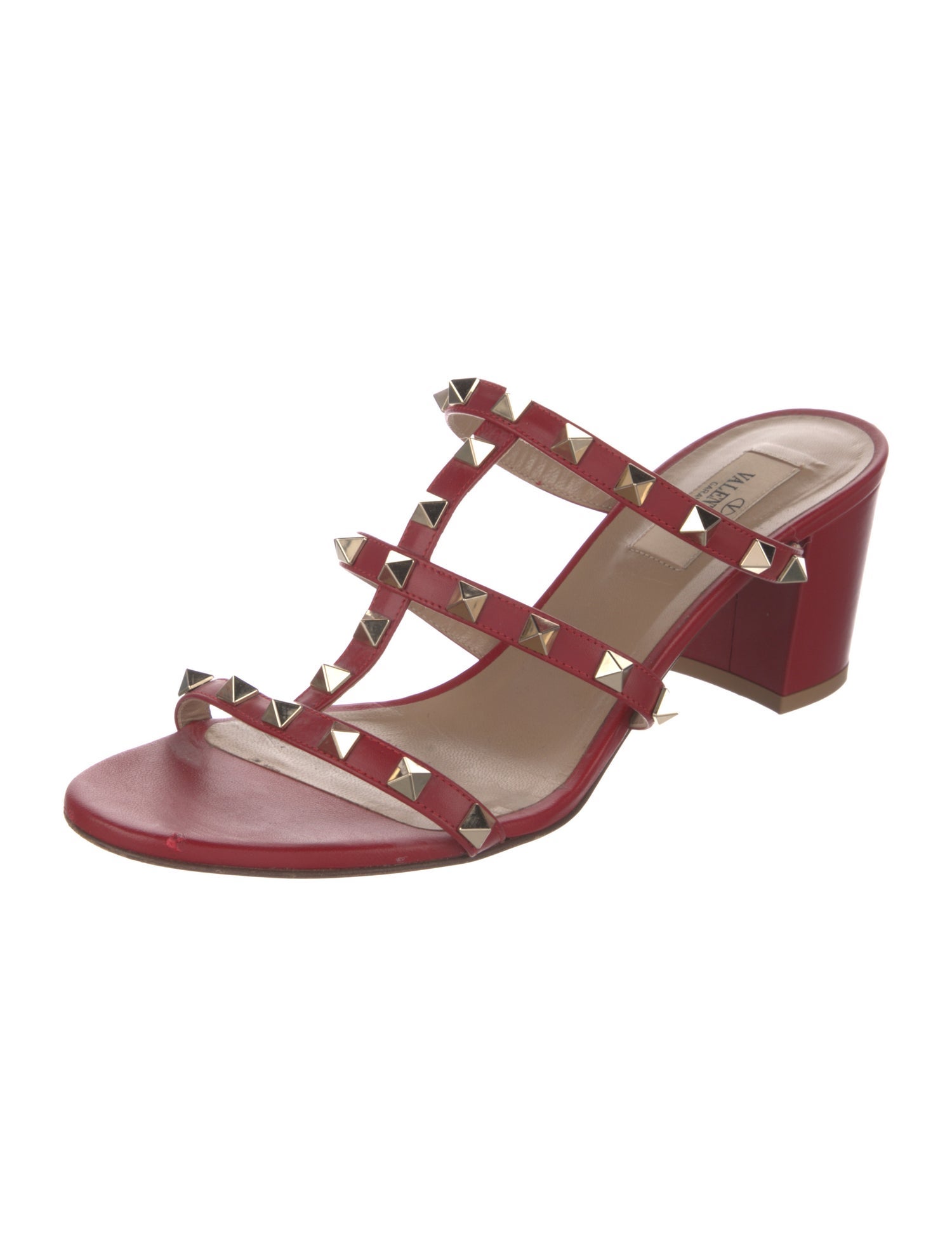 Valentino Rockstud Accents Leather T-Strap Sandals