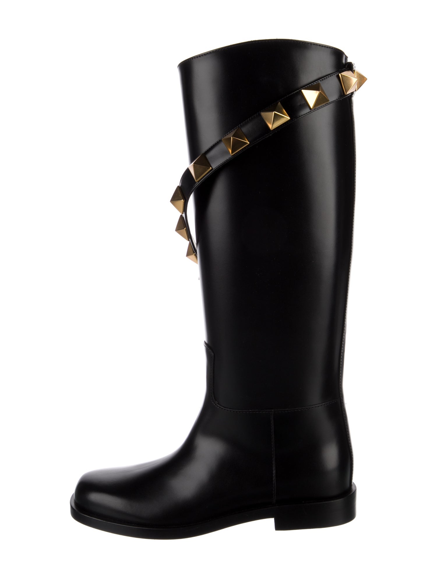 Valentino Rockstud Accents Leather Riding Boots