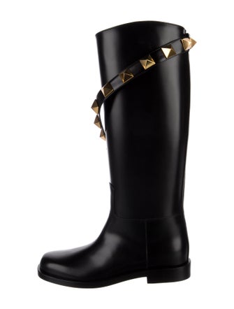Valentino Rockstud Accents Leather Riding Boots