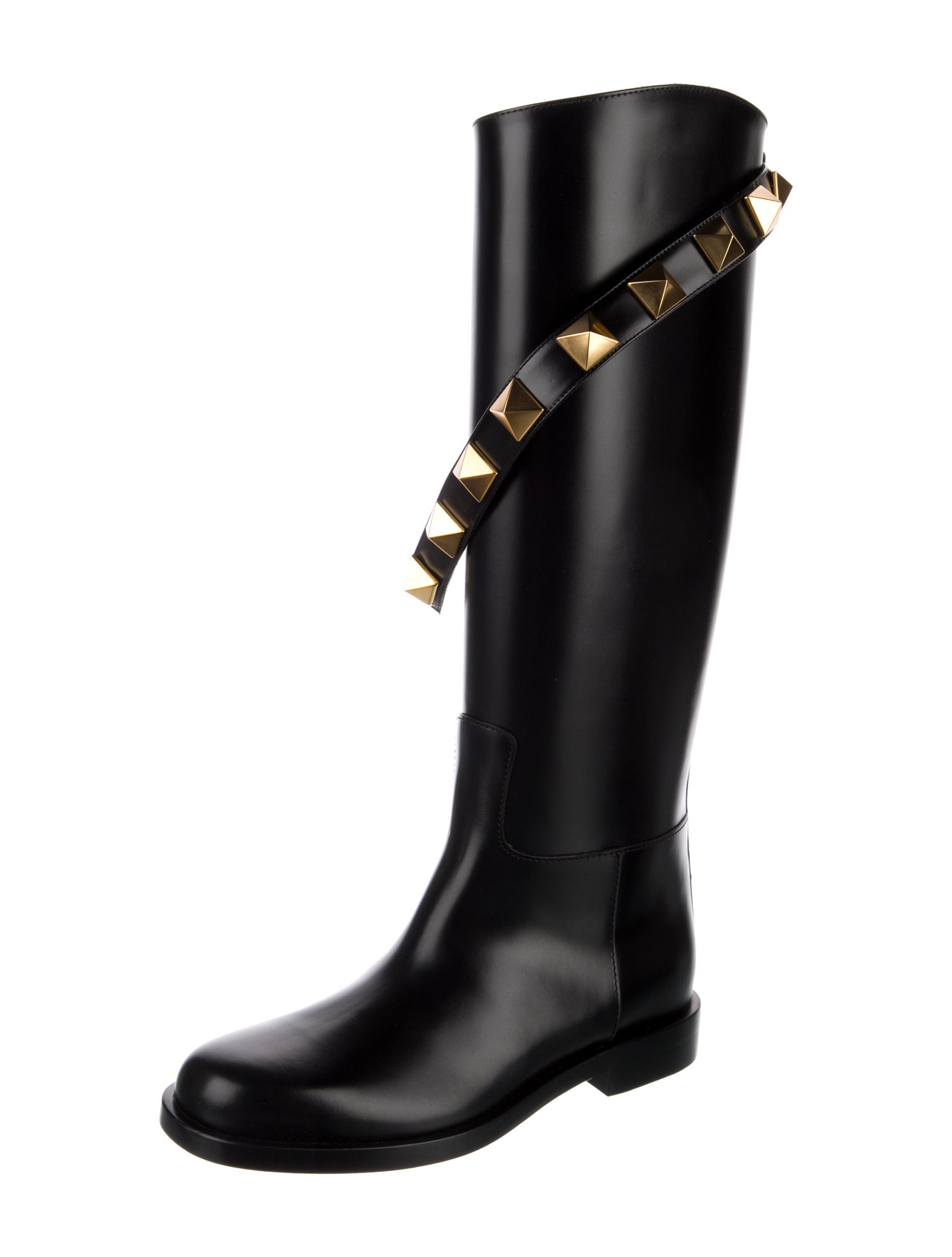 Valentino Rockstud Accents Leather Riding Boots