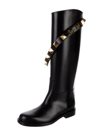 Valentino Rockstud Accents Leather Riding Boots