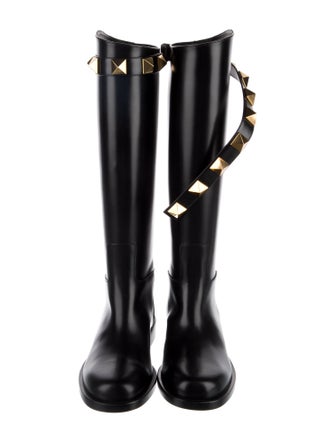 Valentino Rockstud Accents Leather Riding Boots