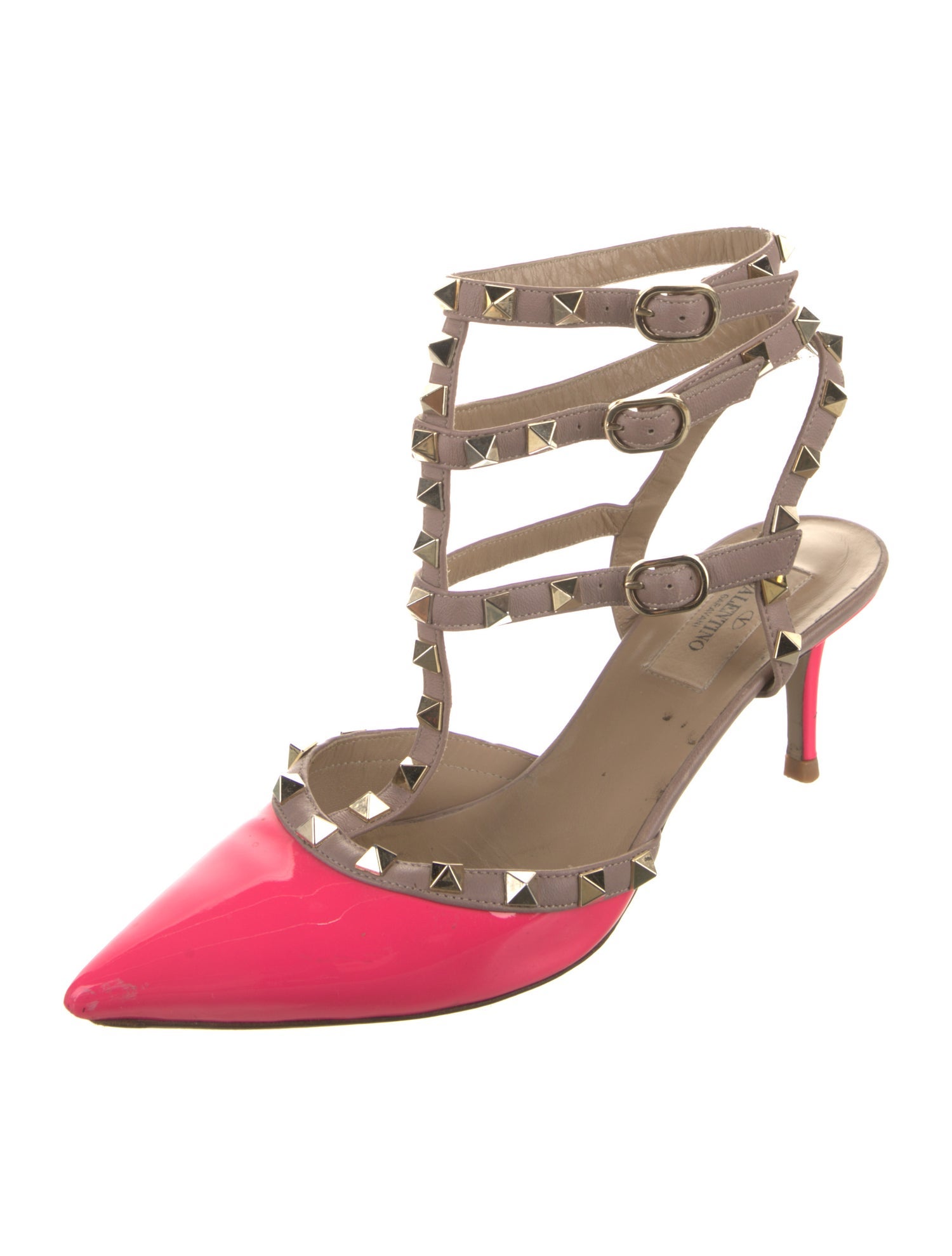 Valentino Rockstud Accents Patent Leather T-Strap Pumps