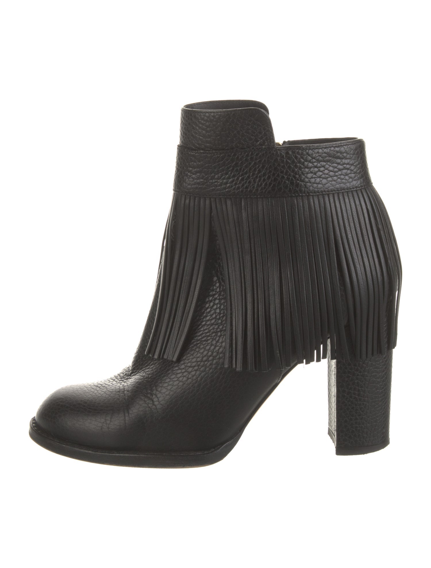 Valentino Leather Fringe Trim Accent Boots