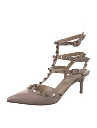 Valentino Rockstud Accents Patent Leather T-Strap Pumps