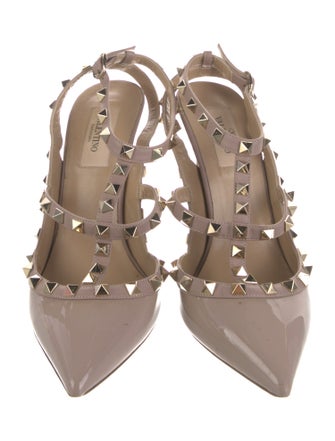 Valentino Rockstud Accents Patent Leather T-Strap Pumps
