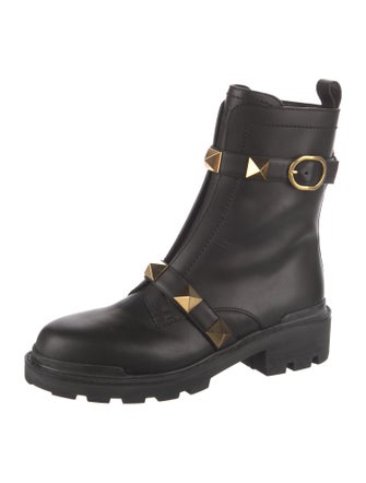 Valentino Rockstud Accents Leather Combat Boots
