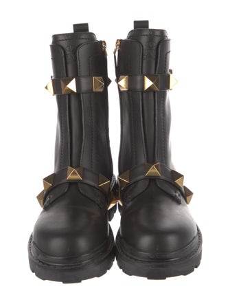 Valentino Rockstud Accents Leather Combat Boots