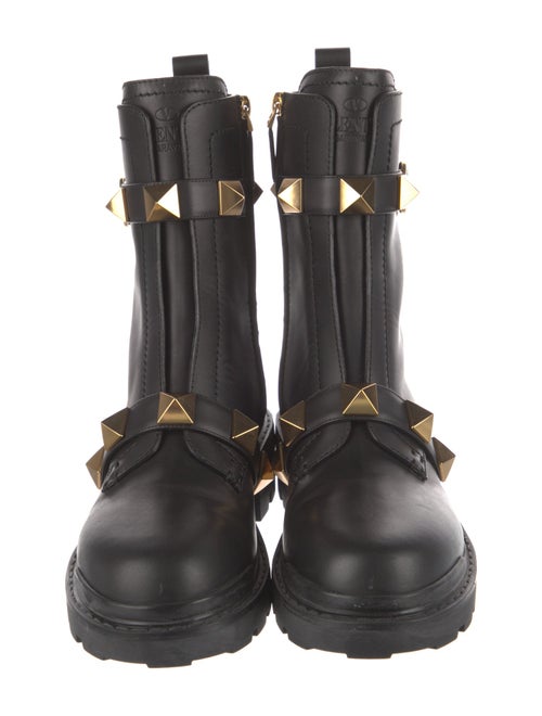 Valentino Rockstud Accents Leather Combat Boots