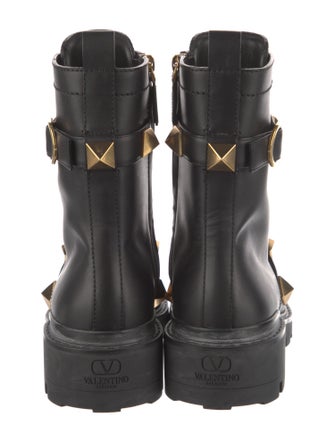 Valentino Rockstud Accents Leather Combat Boots