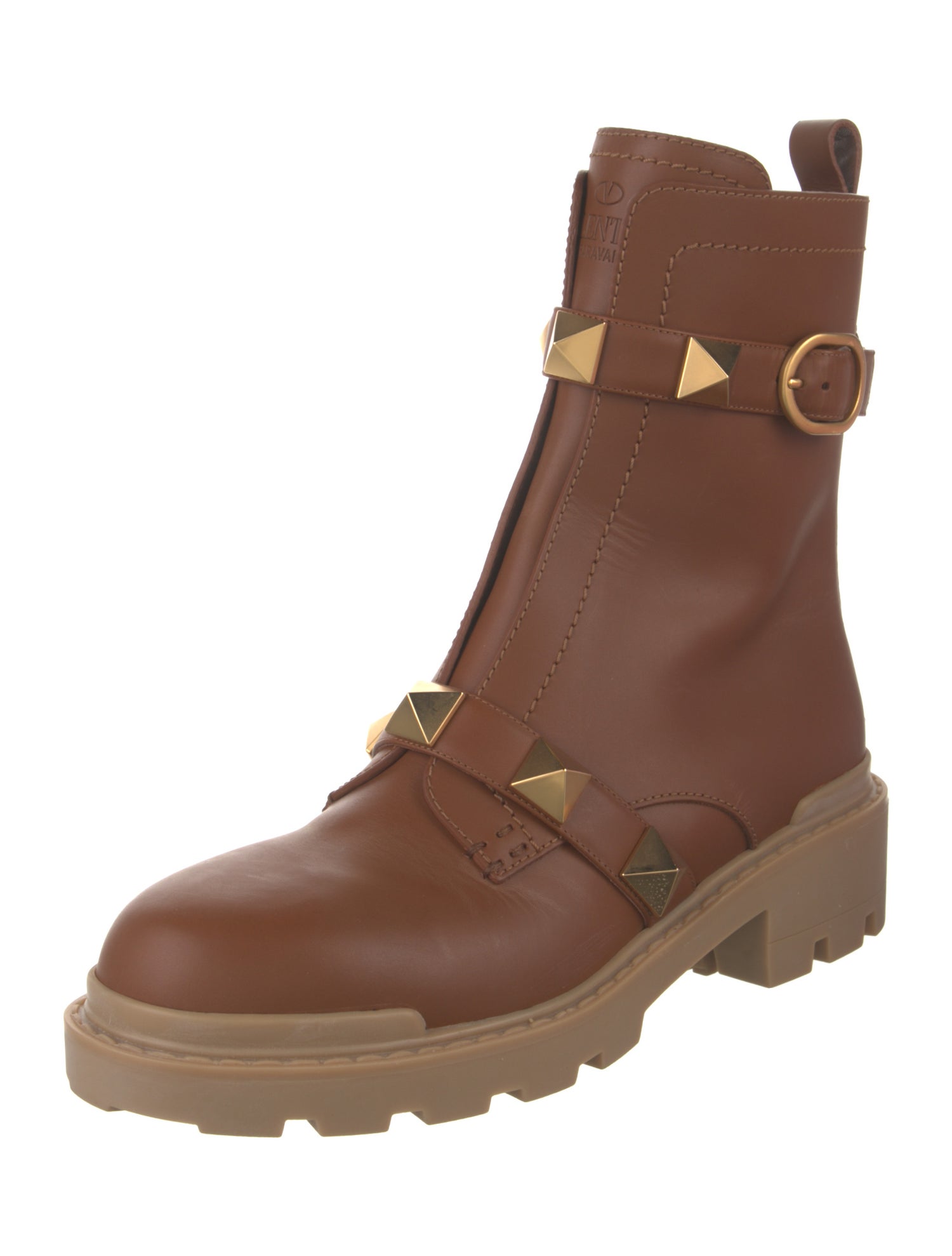 Valentino Rockstud Accents Leather Combat Boots