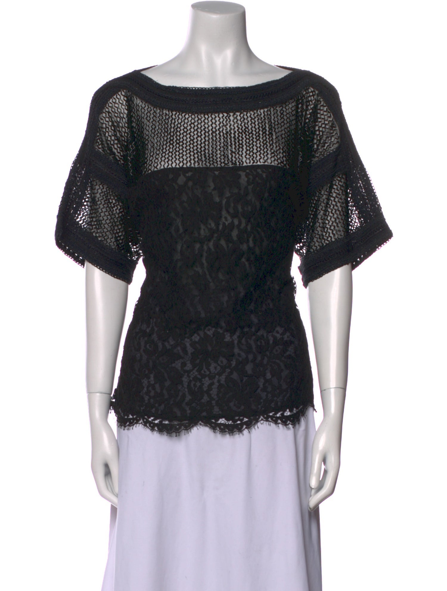 Valentino Lace Pattern Bateau Neckline Top