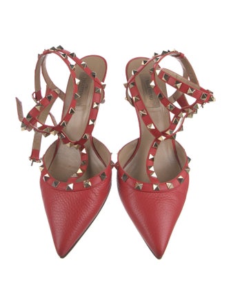 Valentino Rockstud Accents Leather T-Strap Pumps
