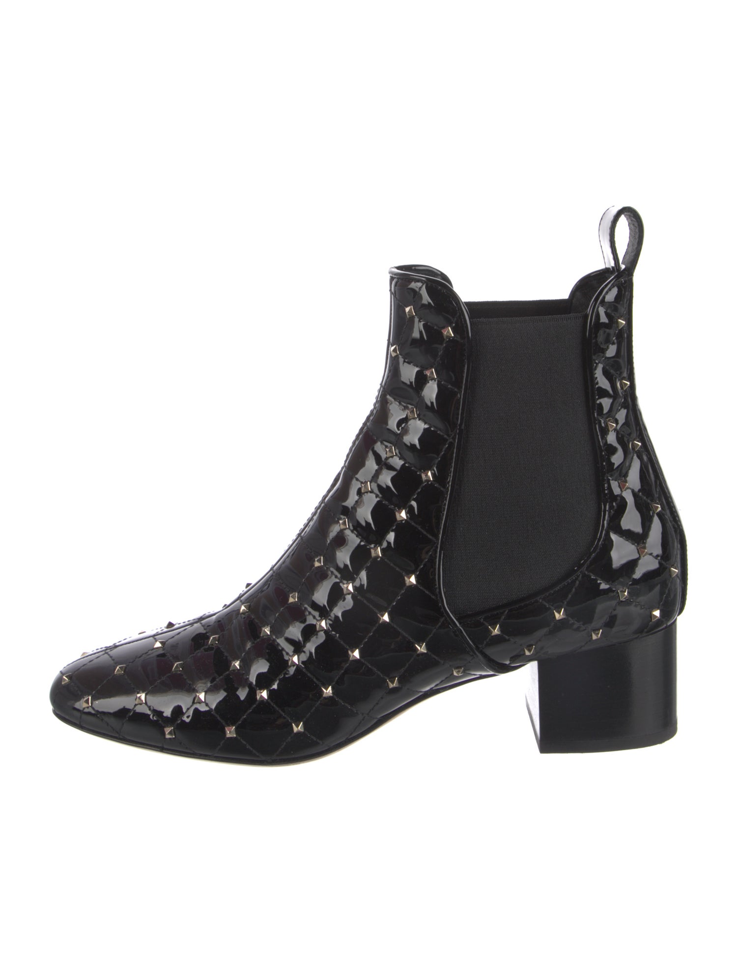 Valentino Rockstud Accents Patent Leather Chelsea Boots