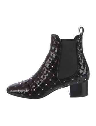 Valentino Rockstud Accents Patent Leather Chelsea Boots