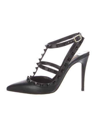 Valentino Rockstud Accents Leather T-Strap Pumps
