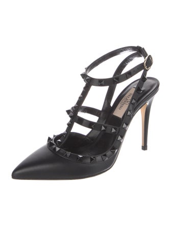 Valentino Rockstud Accents Leather T-Strap Pumps