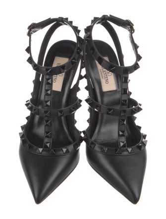 Valentino Rockstud Accents Leather T-Strap Pumps