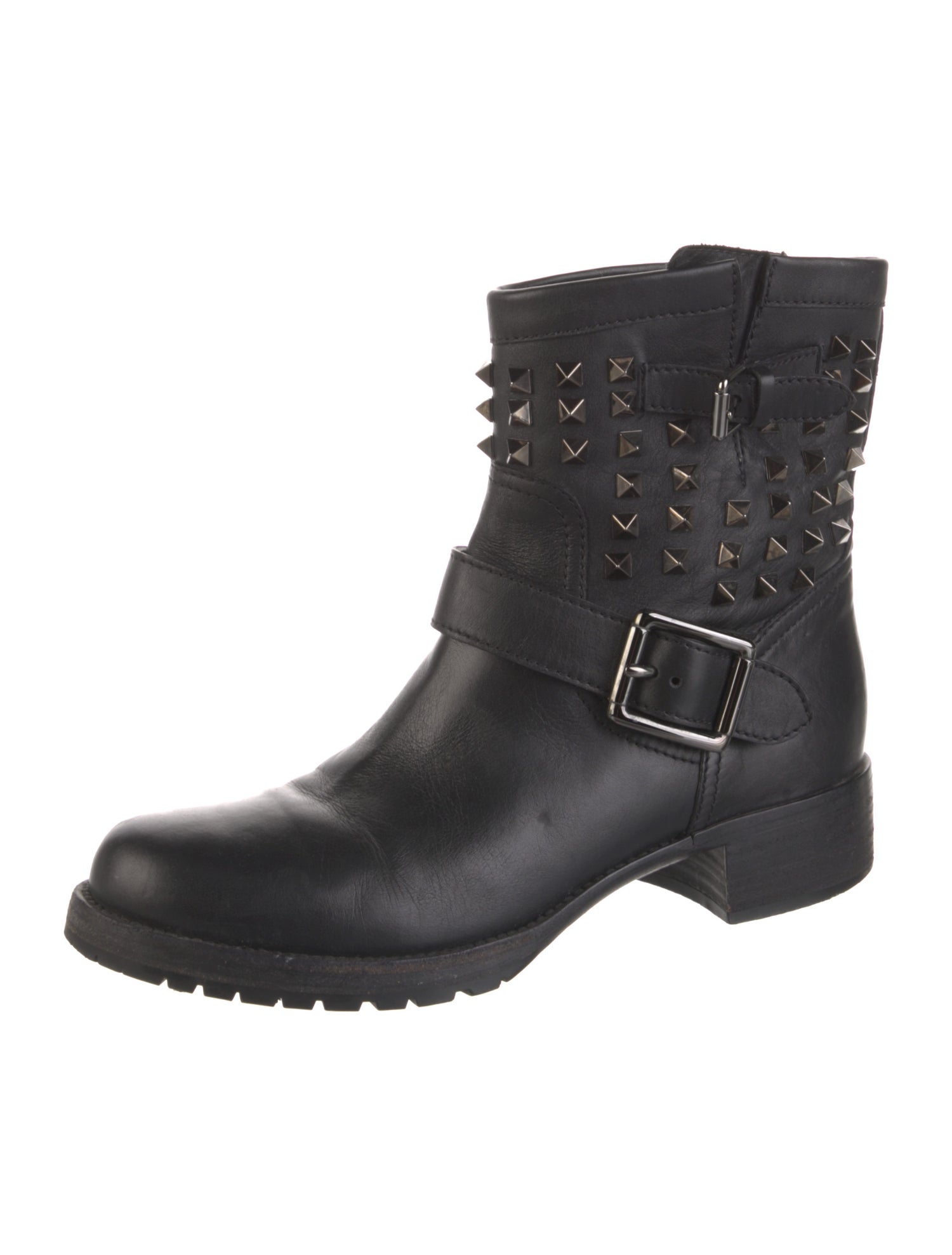 Valentino Rockstud Accents Leather Moto Boots