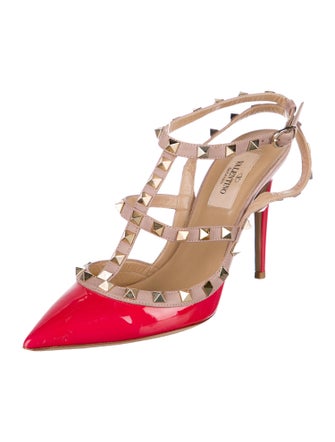 Valentino Rockstud Accents Patent Leather T-Strap Pumps
