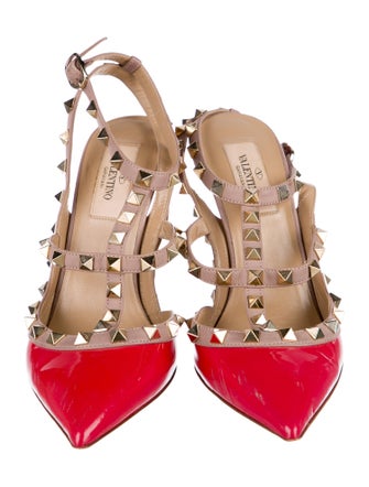 Valentino Rockstud Accents Patent Leather T-Strap Pumps