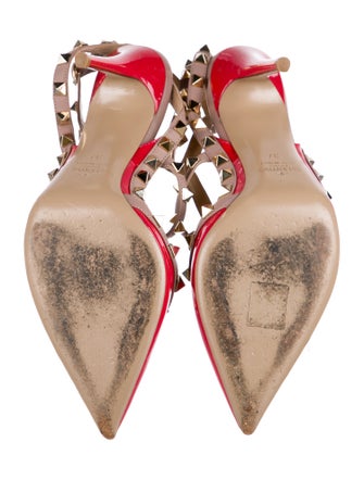 Valentino Rockstud Accents Patent Leather T-Strap Pumps