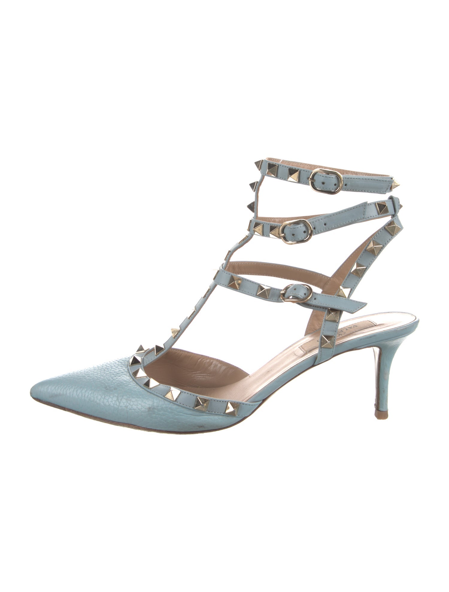 Valentino Rockstud Accents Leather T-Strap Pumps