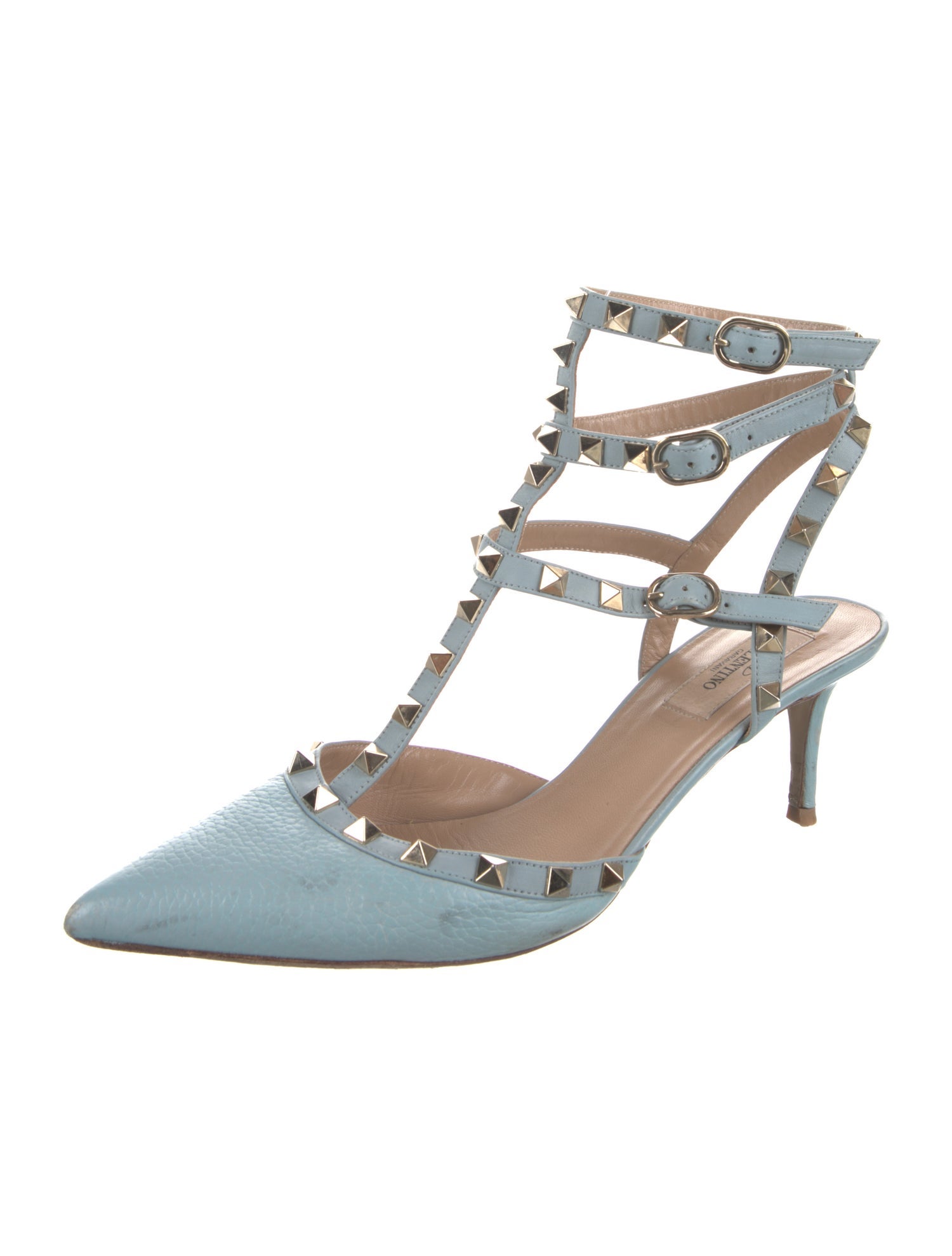 Valentino Rockstud Accents Leather T-Strap Pumps