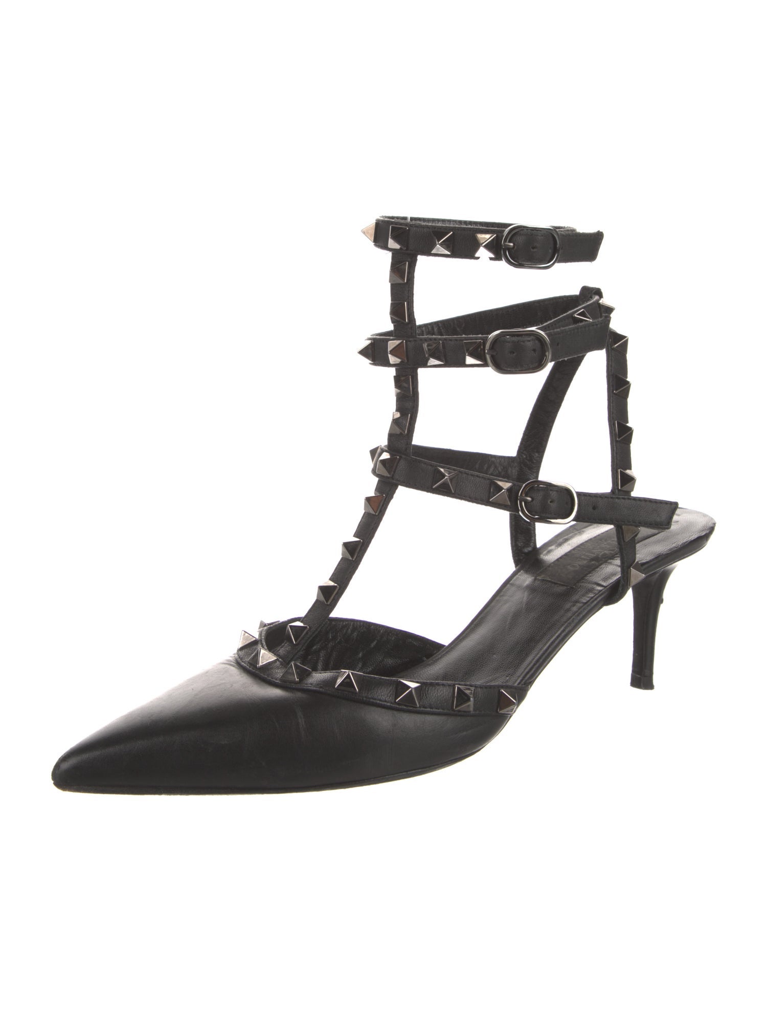 Valentino Rockstud Accents Leather T-Strap Pumps