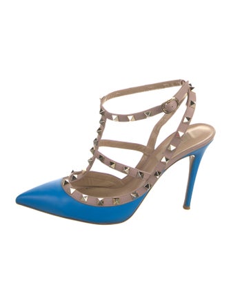 Valentino Rockstud Accents Leather T-Strap Pumps