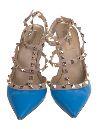 Valentino Rockstud Accents Leather T-Strap Pumps