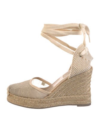 Valentino Lace Leather Trim Embellishment Espadrilles