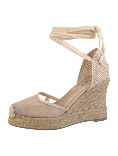 Valentino Lace Leather Trim Embellishment Espadrilles