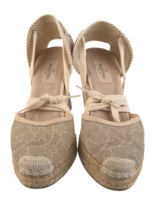 Valentino Lace Leather Trim Embellishment Espadrilles