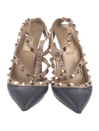 Valentino Rockstud Accents Leather T-Strap Pumps