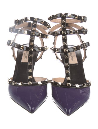 Valentino Rockstud Accents Patent Leather T-Strap Pumps