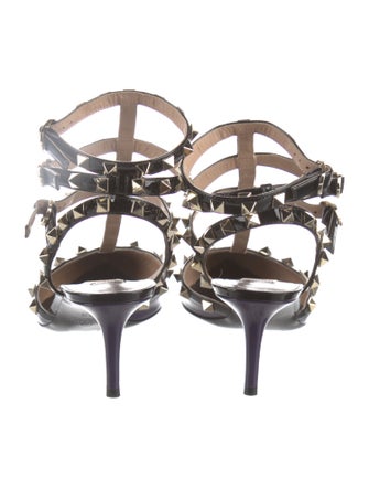 Valentino Rockstud Accents Patent Leather T-Strap Pumps