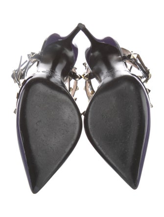 Valentino Rockstud Accents Patent Leather T-Strap Pumps