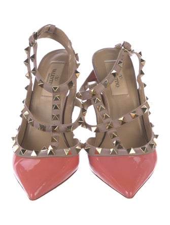 Valentino Rockstud Accents Patent Leather T-Strap Pumps
