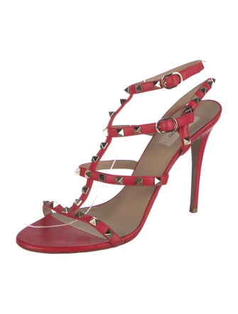 Valentino Rockstud Accents Leather T-Strap Sandals