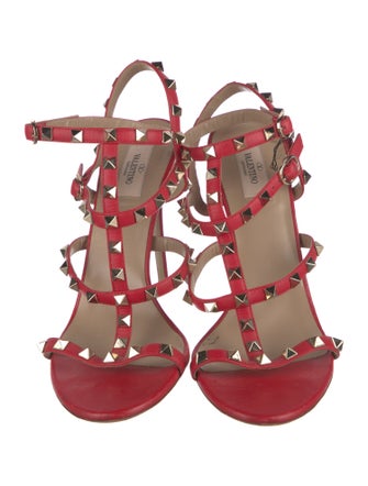 Valentino Rockstud Accents Leather T-Strap Sandals