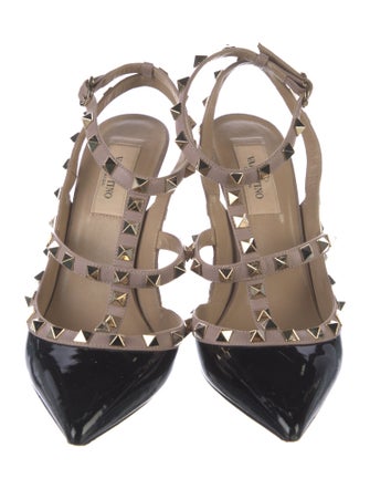 Valentino Rockstud Accents Patent Leather T-Strap Pumps