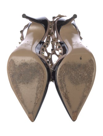 Valentino Rockstud Accents Patent Leather T-Strap Pumps