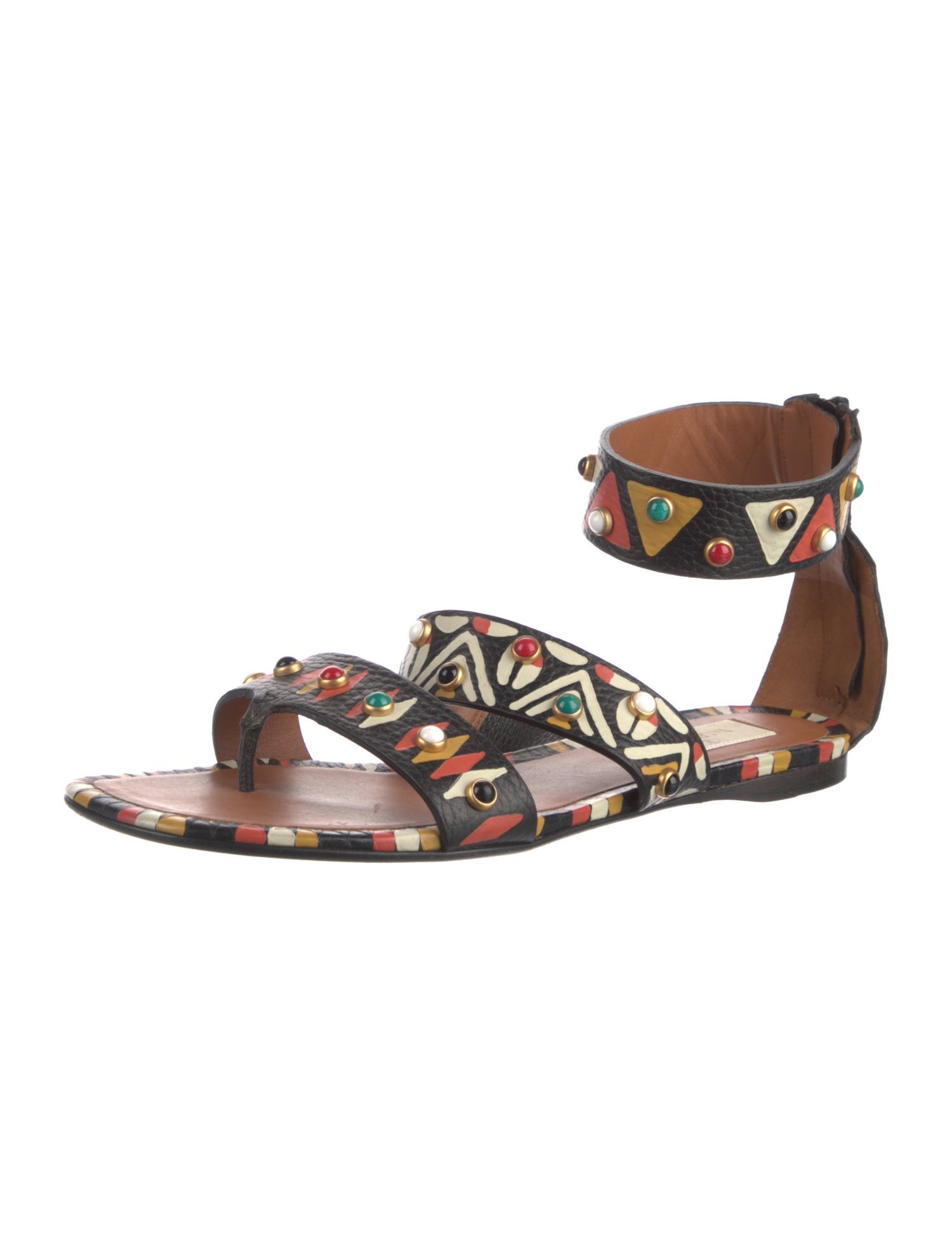 Valentino Leather Printed Gladiator Sandals