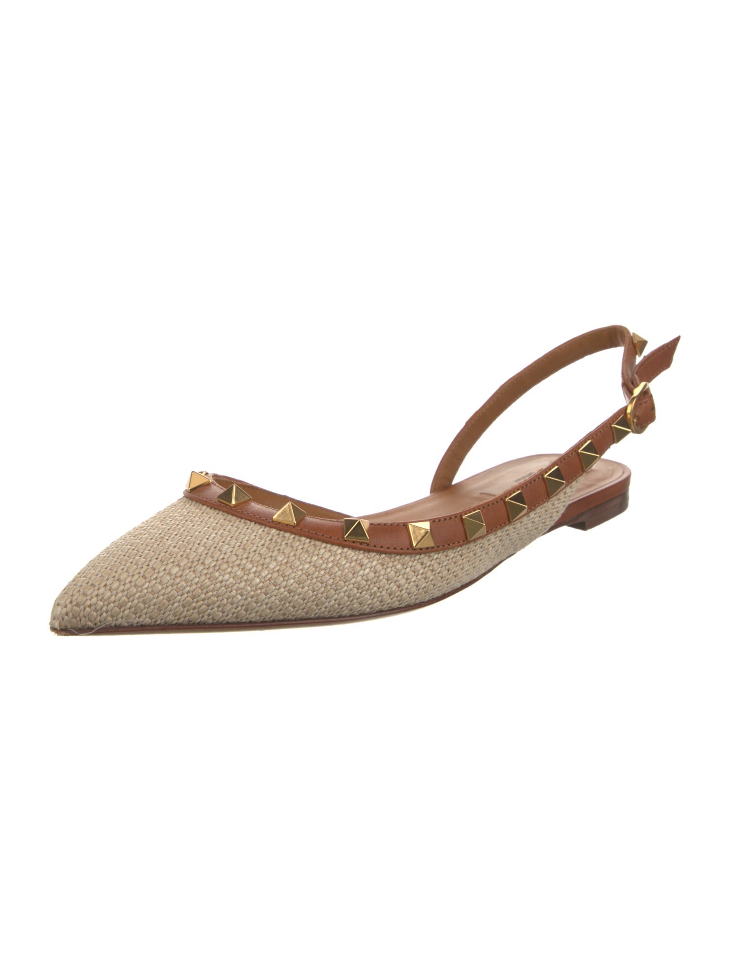 Valentino Rockstud Accents Straw Slingback Flats