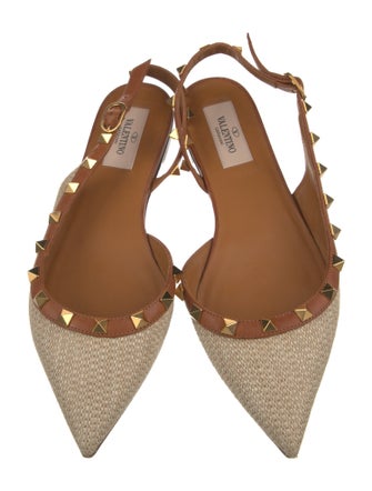 Valentino Rockstud Accents Straw Slingback Flats