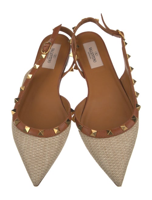 Valentino Rockstud Accents Straw Slingback Flats